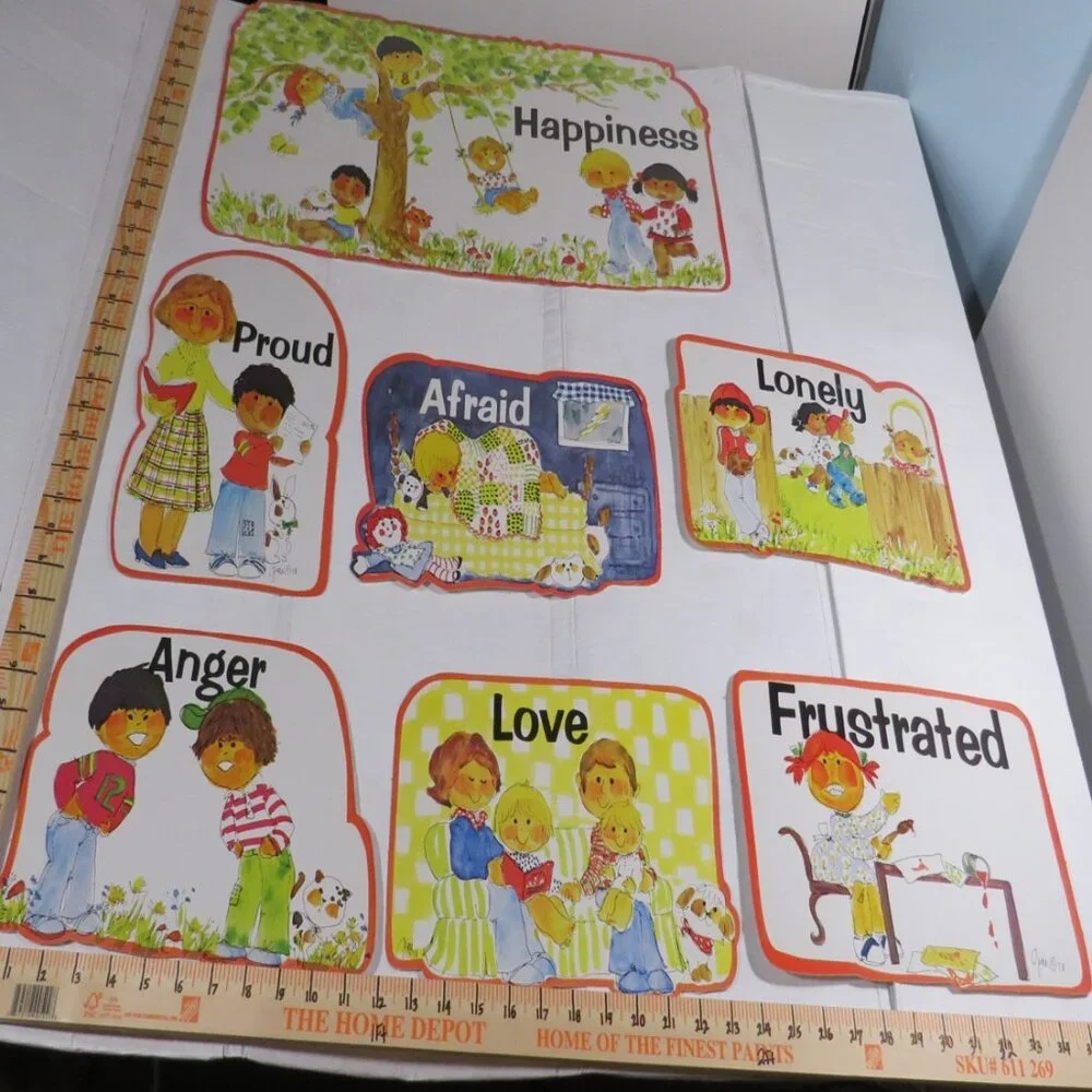 Happiness (7) BULLETIN BOARD SET Gini 1978 Classroom Posters Feelings